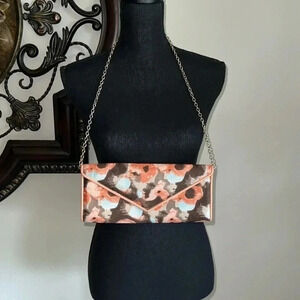 Aldo Sling Peach Abstract Envelope Evening Bag Purse Silk-Like Material